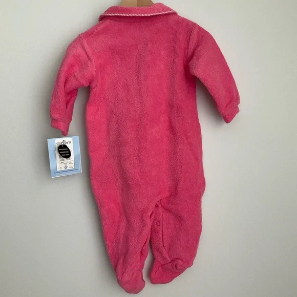 Carter's NWT Pink Plush Footed One-Piece with Bunny Applique - Picture 4 of 7